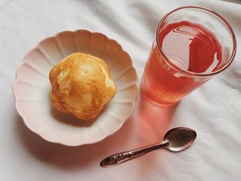 High angle view of breakfast served on table