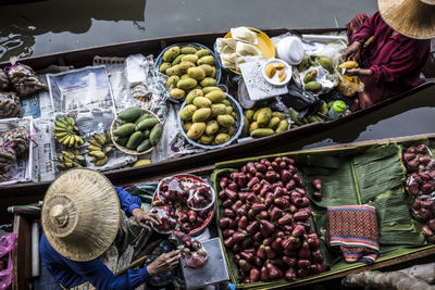 High angle view of fruits for sale in market