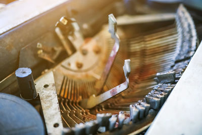 Close-up of parts of an old typewriter