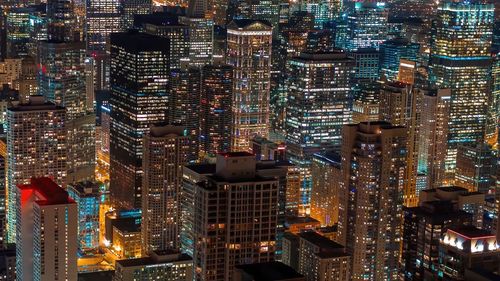 Illuminated cityscape at night,chicago night,usa