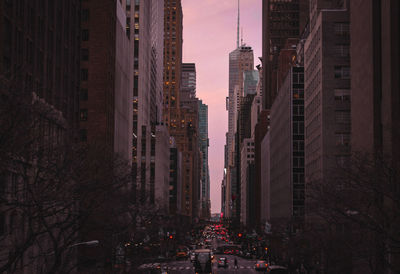 View of skyscrapers at sunset