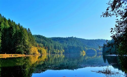 Scenic view of lake against clear sky