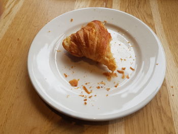 High angle view of bread in plate on table