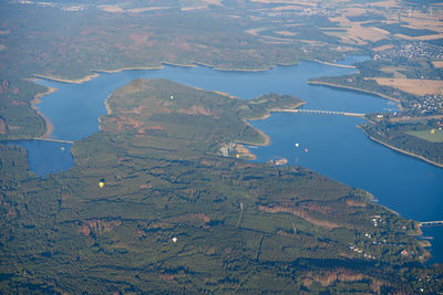 Aerial view of river amidst land