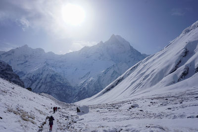 Scenic view of snowcapped mountains against sky