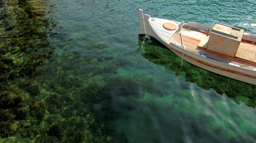 High angle view of cropped boat in water