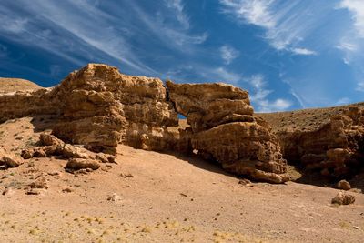 Rock formations on landscape against sky