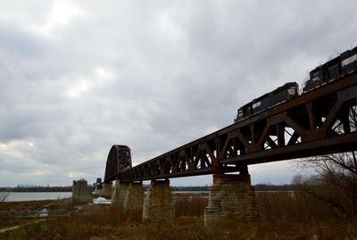 Low angle view of bridge over river against sky