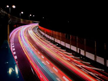 Light trails on road at night