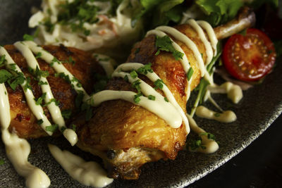 High angle view of meal served in plate