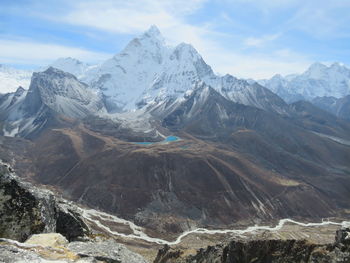 Scenic view of snowcapped mountains against sky