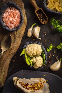 High angle view of food on table