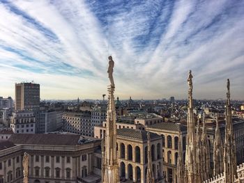 High angle view of buildings against sky