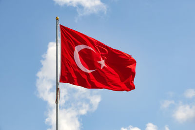 Turkish flag and blue sky with clouds.