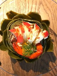 High angle view of vegetables in container