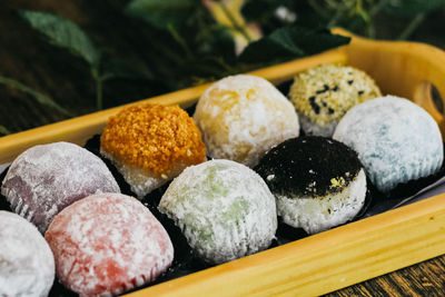 Colourful mochi in the decorate table