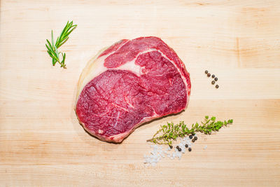 High angle view of food on cutting board