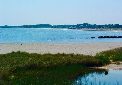 Scenic view of sea against clear sky