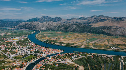 High angle view of city against sky