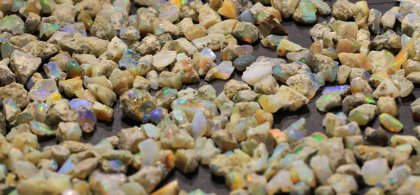 High angle view of stones on pebbles