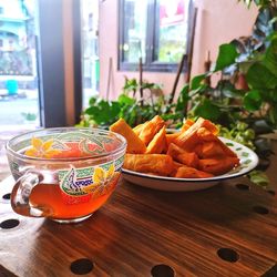 Close-up of orange on table