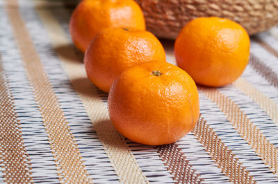 High angle view of oranges on table