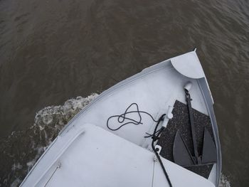 High angle view of boat sailing on sea