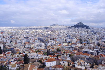 High angle shot of athens against sky