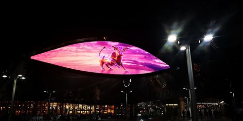 Illuminated ferris wheel in amusement park at night