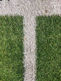 High angle view of soccer field