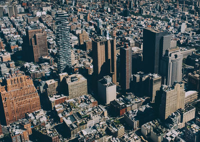 High angle view of modern buildings in city