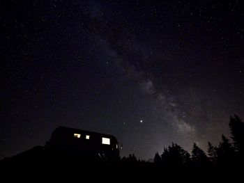 Low angle view of silhouette trees against sky at night