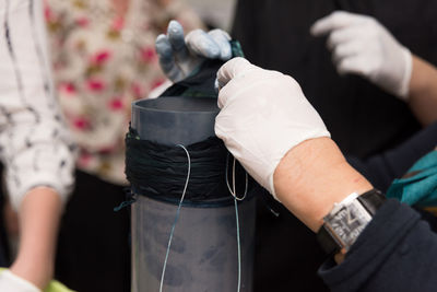 Close-up of hands working