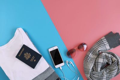 High angle view of personal accessories on table