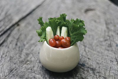 High angle view of tomatoes on table