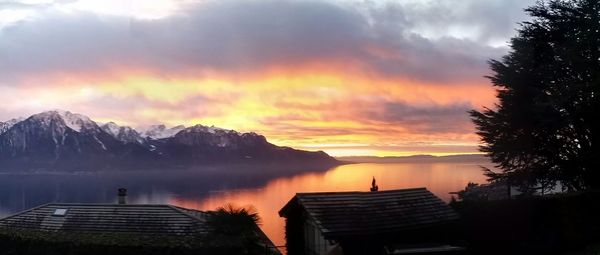 Scenic view of lake against cloudy sky