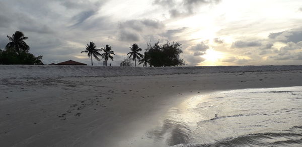 Scenic view of beach against sky during sunset