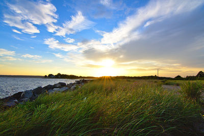 Scenic view of sea against sky during sunset