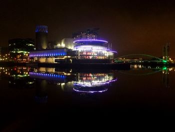 View of illuminated city at night