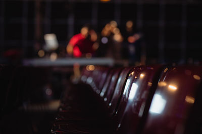 Close-up of illuminated lights on table