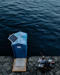 High angle view of nautical vessel on sea shore