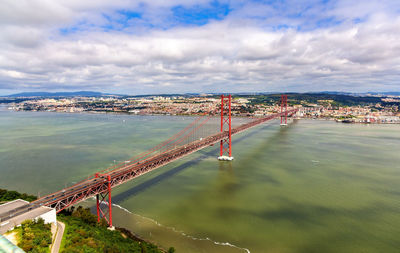 High angle view of bridge over river against sky