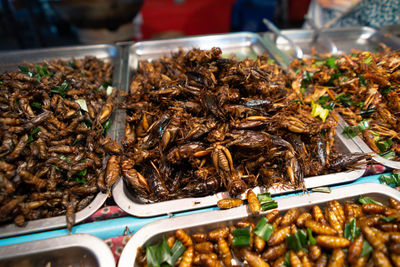 High angle view of food for sale at market stall