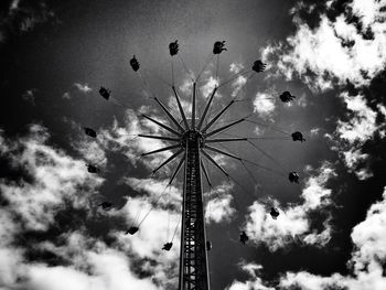 Low angle view of ferris wheel against cloudy sky