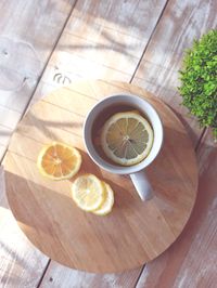 High angle view of tea cup on table