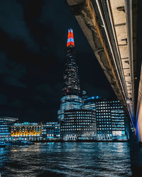 Illuminated buildings in city at night