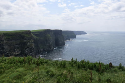 Scenic view of sea against cloudy sky