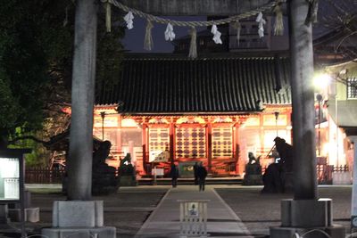 Illuminated temple at night