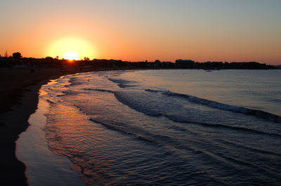 Scenic view of beach against sky during sunset