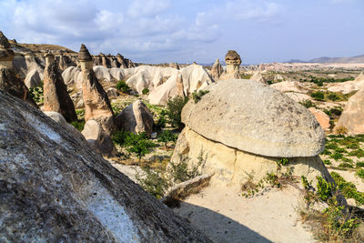 Rock formations on landscape against sky